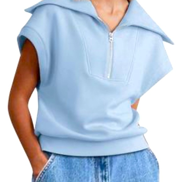 Boxy Blue Ribbed Polo Sweatshirt - Picture 1 of 10
